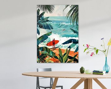 Een man met surfplank van Lae