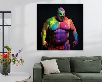 Strongman bodybuilder met neon bodypaint van BEARpictureart