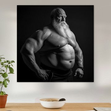 Alter Bodybuilder mit weißem Bart von BEARpictureart