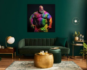 Baardige sterke man met bodypaint van BEARpictureart