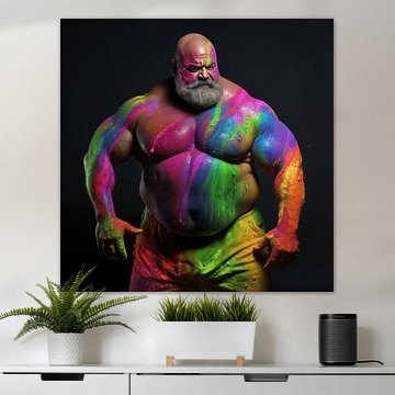 Baardige sterke man met bodypaint van BEARpictureart