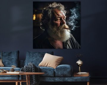 Man met baard en cigarillo van BEARpictureart