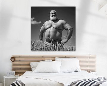 Bodybuilder in het tarweveld van BEARpictureart