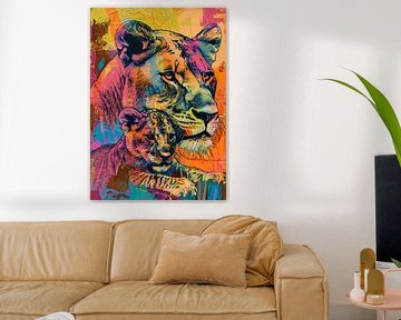 Lionne avec bébé Pop Art