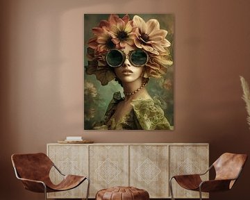Betoverend Portret met Bloemen en Retro Zonnebril van Color Square