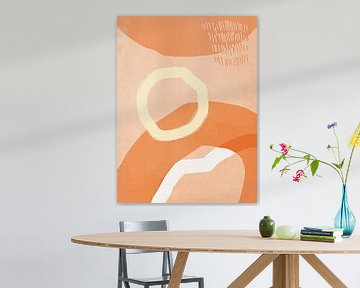 Abstracte vormen en lijnen in oranje, licht terracotta, perzik en wit nr. 2 van Dina Dankers