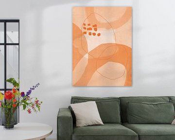 Abstracte vormen en lijnen in oranje, licht terracotta, perzik en wit nr. 5 van Dina Dankers