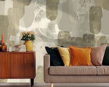 Abstract brush strokes in neutral beige, taupe and white.