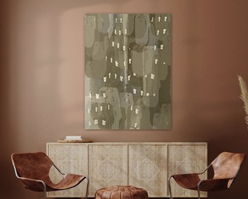 Abstracte penseelstreken in taupe en wit. van Dina Dankers