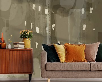 Abstract brush strokes in taupe and white.