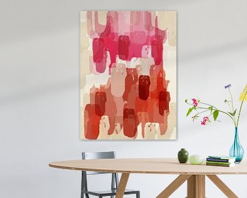 Abstracte penseelstreken in roze, terracotta, beige en wit. van Dina Dankers