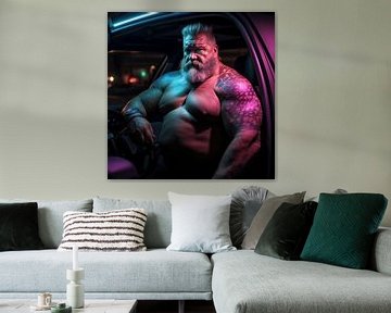 Getatoeëerde sterke man in neonlicht van BEARpictureart