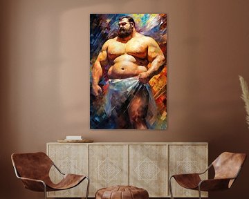 Sterke man met handdoek schilderij van BEARpictureart