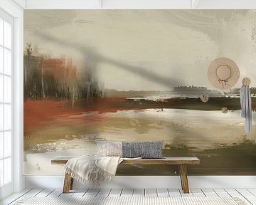 Abstract landscape in neutral tones, Japandi style by Japandi Art Studio
