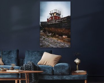 An old ship on shore by Geert Van Baelen