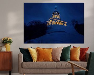 Gentle rays of light illuminate the church