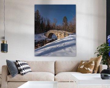 Winter bridge in a snow-covered forest