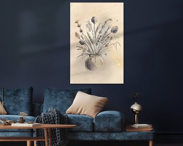 Boeket droogbloemen in een vaas van Emiel de Lange
