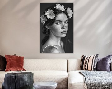 Blütenkranz und Sommersprossen in Schwarz-Weiß von Poster Art Shop