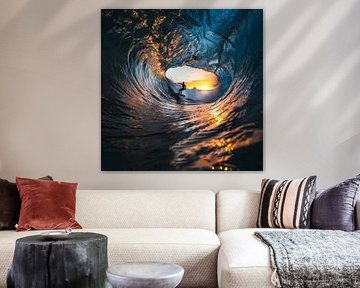 Surfer in de zonsondergang van Poster Art Shop
