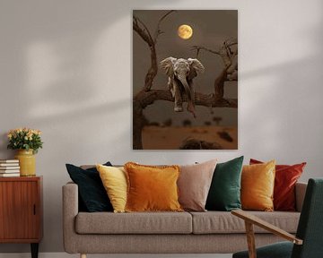 Olifant in een boom onder de maan van haroulita