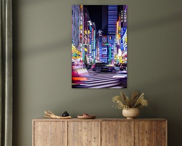 As night falls in Tokyo - Shinjuku neon lights under the watchful eye of Godzilla by Angelique van Esch