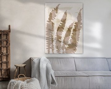 Bloemen echo's. Abstracte botanische kunst. Varensbladeren in beige, bruin, wit. van Dina Dankers