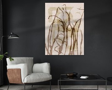 Bloemen echo's. Abstracte botanische kunst. Gras in bruin, beige en wit. van Dina Dankers