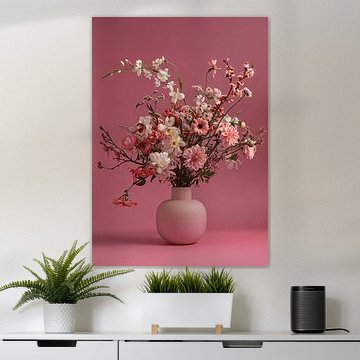Bouquet de fleurs mixtes dans un vase rose