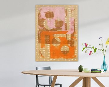 Abstracte organische vormen in oranje, roze, beige en bruin. van Dina Dankers