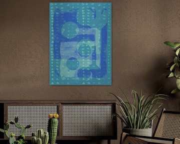 Abstracte organische vormen in blauw en groen. van Dina Dankers