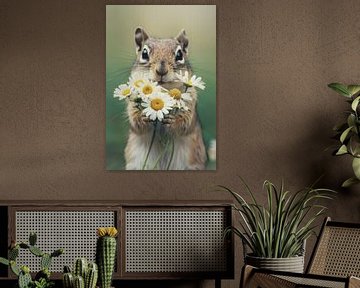 Eekhoorn met boeket bloemen van Poster Art Shop