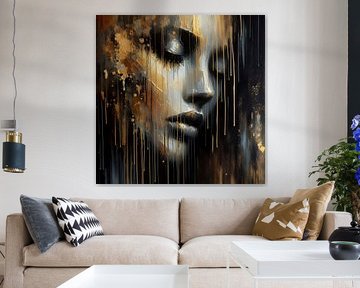 Portret Vrouw zwart goud van FoXo Art