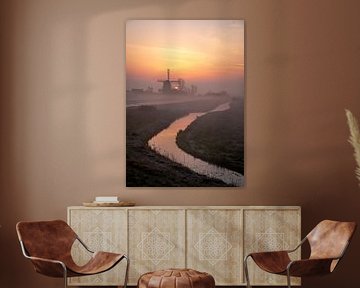 Hollands landschap in de mist