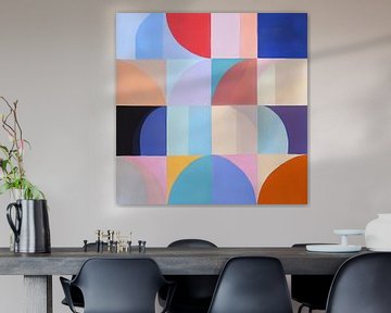 Symmetrische abstractie in pasteltinten en heldere kleuren van Color Square