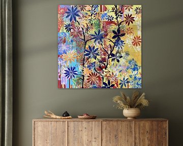 Kleurrijke en levendige bloemenweelde op abstracte achtergrond van Color Square