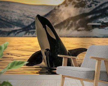 Orca in the golden sunset by Poster Art Shop
