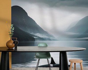 Schwarzweiß-Orca im ruhigen Wasser von Poster Art Shop