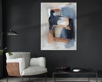 Modern abstract in aardetinten gecombineerd met blauw van Studio Allee