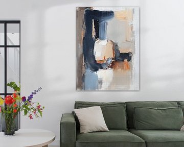 Modern abstract in aardetinten gecombineerd met blauw van Studio Allee