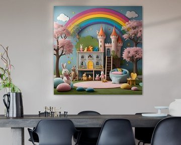 Betoverend kasteel in kleurrijke kamer