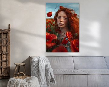 Rode bloemen en sprankelende ogen van Poster Art Shop