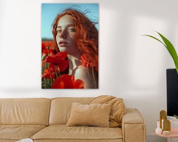 Red flowers and radiant hair by Poster Art Shop
