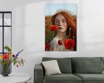 Rode bloemen in een zacht briesje van Poster Art Shop