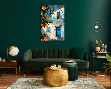 Oranje huis in blauw licht van Poster Art Shop