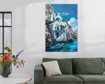 Idylle aan de kust met boot van Poster Art Shop