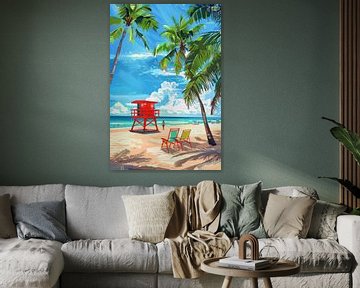 Strandparadijs met een reddingstoren van Poster Art Shop