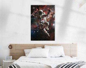 Astronaut in een ruimtebokswedstrijd van Poster Art Shop