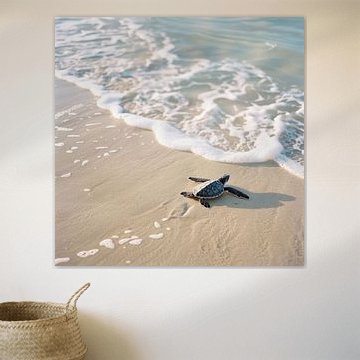Petite tortue sur la plage sur Poster Art Shop