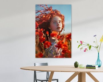 Rode bloemen in het zonlicht van Poster Art Shop